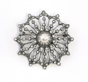 Jugendstil-Brosche mit Swarovski-Steinen und Perle