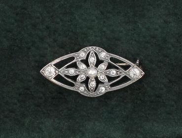 Jugendstil-Brosche mit Swarovski-Steinen und Perle