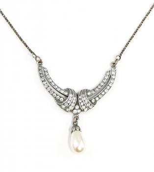 Jugendstil-Collier mit Swarovski-Steinen und Perle