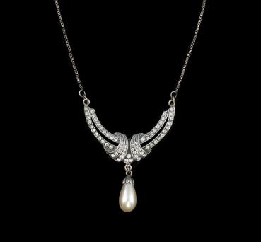 Jugendstil-Collier mit Swarovski-Steinen und Perle