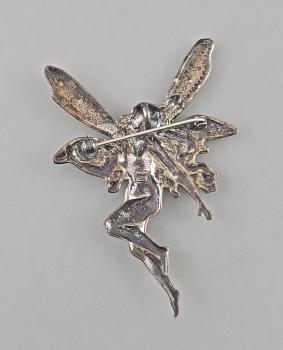 emaillierte Jugendstil Brosche Elfe
