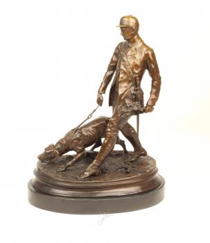 Bronze Skulptur Jäger mit Spürhund