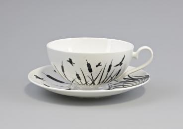 Teetasse m. Untertasse Diamantporzellan Schilf