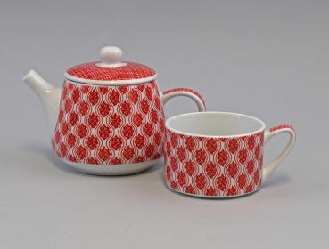 Tea for one-Set "Nippon" Paisley/Linien rot