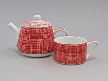 Tea for one-Set "Nippon" rot/weiße Linien/Linien