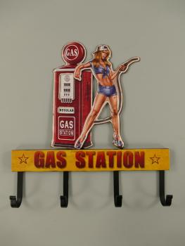 Wandhaken Blechschild geprägt Gas Station