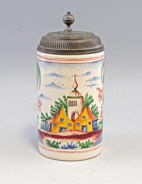 Fayence-Walzenrug "Kirchdorf unter palmen"1988