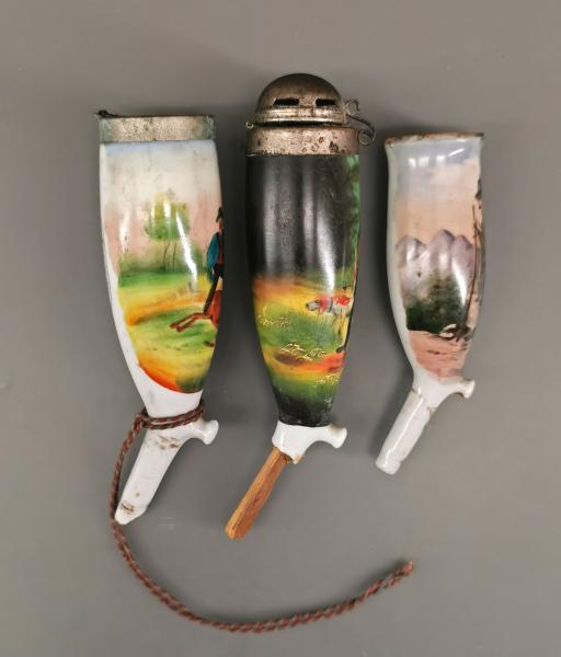 3 Porzellan-Pfeifenköpfe Jäger Jagdmotiv