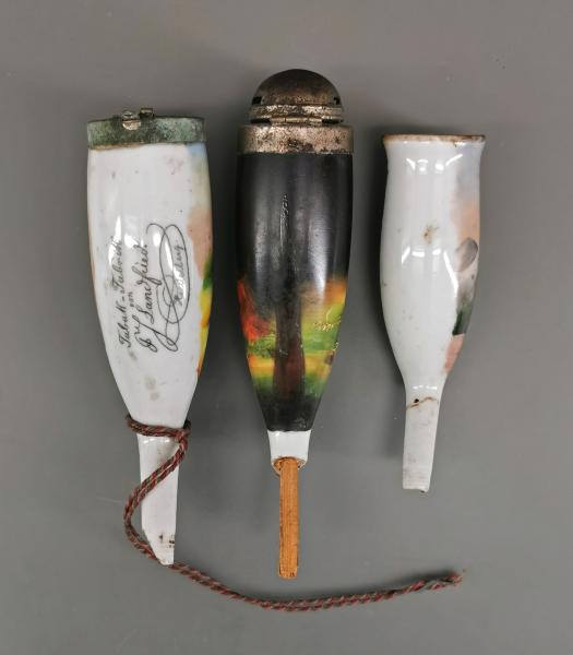 3 Porzellan-Pfeifenköpfe Jäger Jagdmotiv