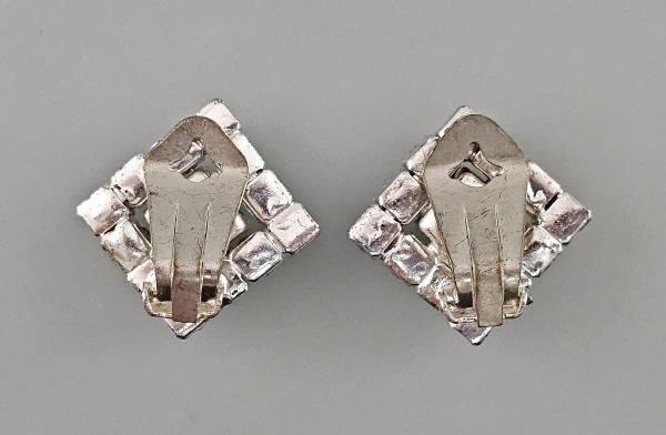 Vintage Ohrclips Modeschmuck weiße schwarze Steine Strass 2x2cm