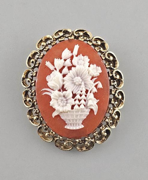 Modeschmuck-Brosche Vintage Gemme vergoldet