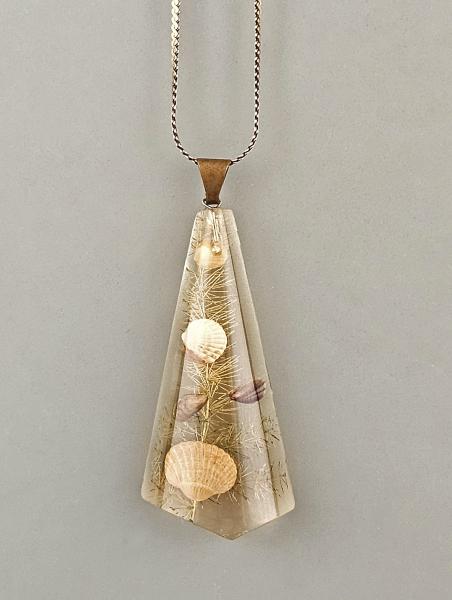 Modeschmuck-Kette Vintage vergoldet Anhänger Muschel-Pflanzen