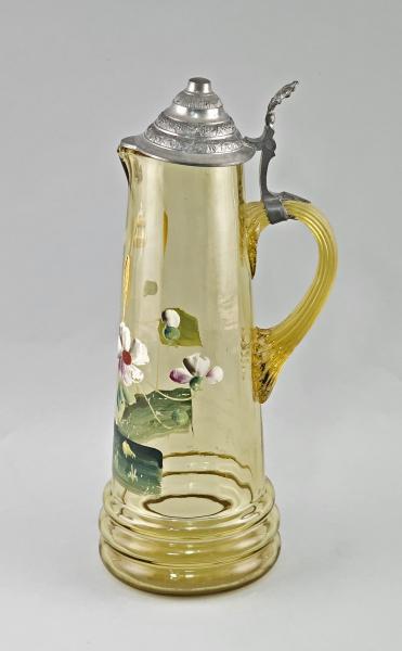 Krug Jugendstil mit Zinndeckel und Malerei