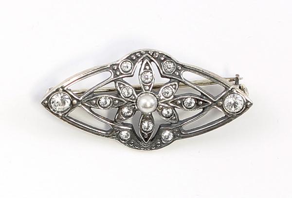 Jugendstil-Brosche mit Swarovski-Steinen und Perle