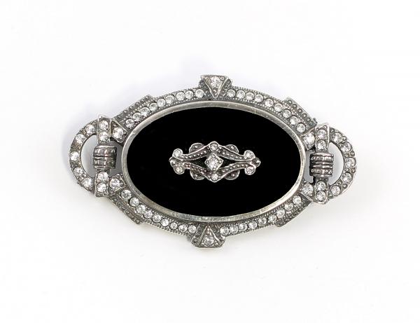 Brosche mit Onyx und Swarovski-Steinen Art deco