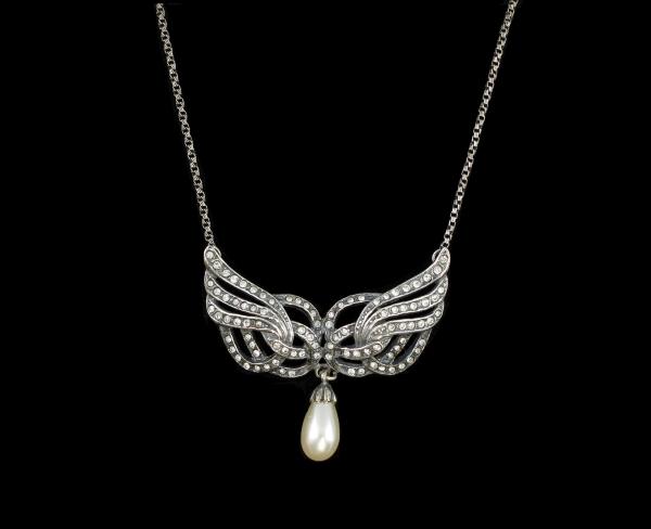 Jugendstil-Collier mit Swarovski-Steinen und Perle