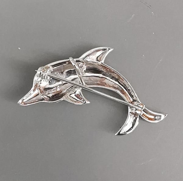 Anhänger Brosche Markasiten Granat Delphin 5x3cm
