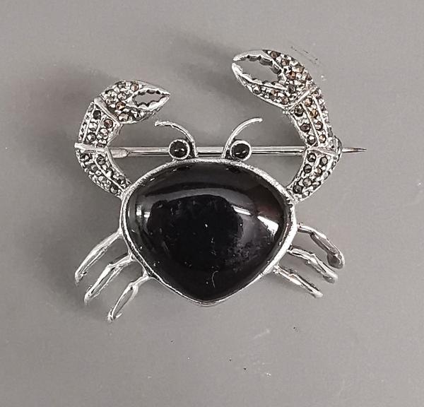 Brosche Markasiten Onyx Krabbe 3,5x3,5cm