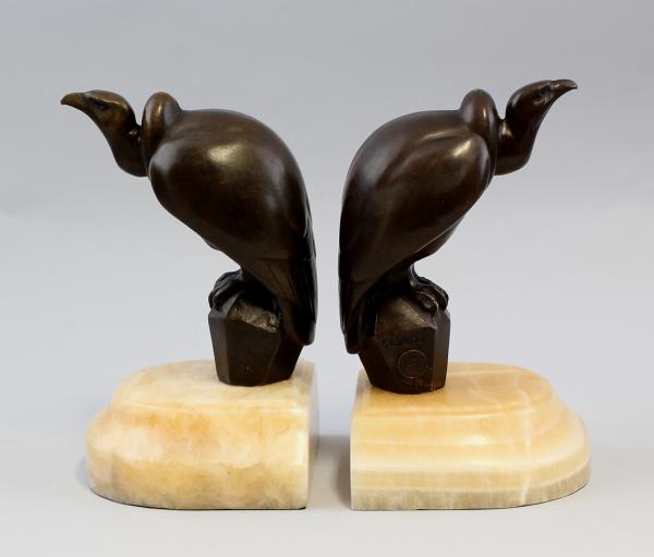 Bronze Buchstützen-Paar Geier