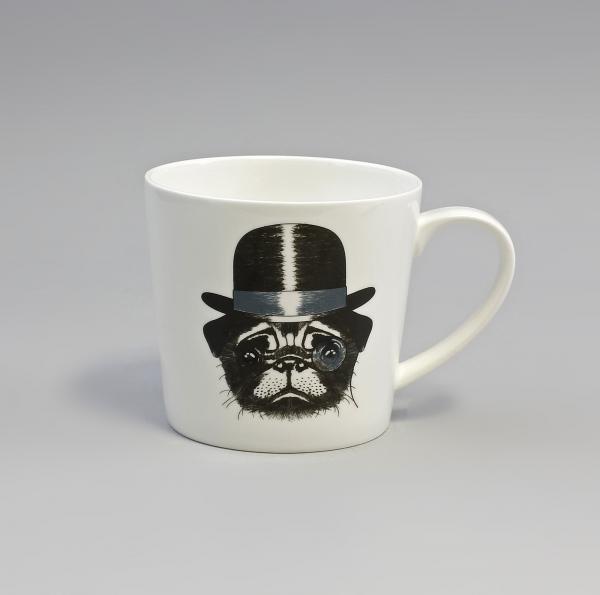 Becher  Diamantporzellan Dekor Hund mit Hut