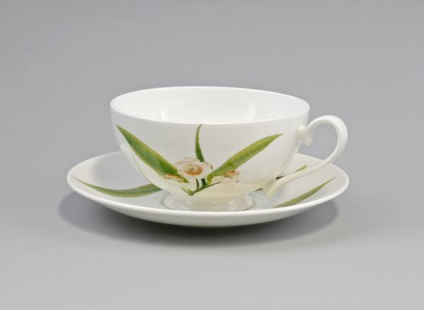 Teetasse m. Untertasse Diamantporzellan Teeblatt