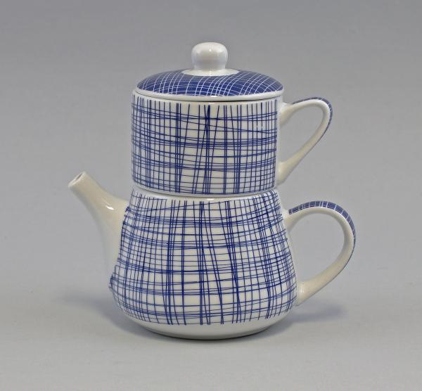 Tea for one-Set"Nippon" weiß/blaue Linien/Linien