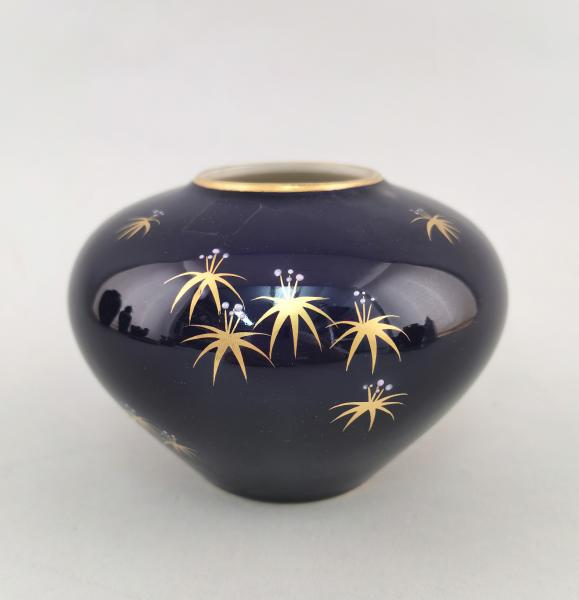 Porzellan Vase Echt- kobalt Handbemalt gold 60er Jahre Vintage